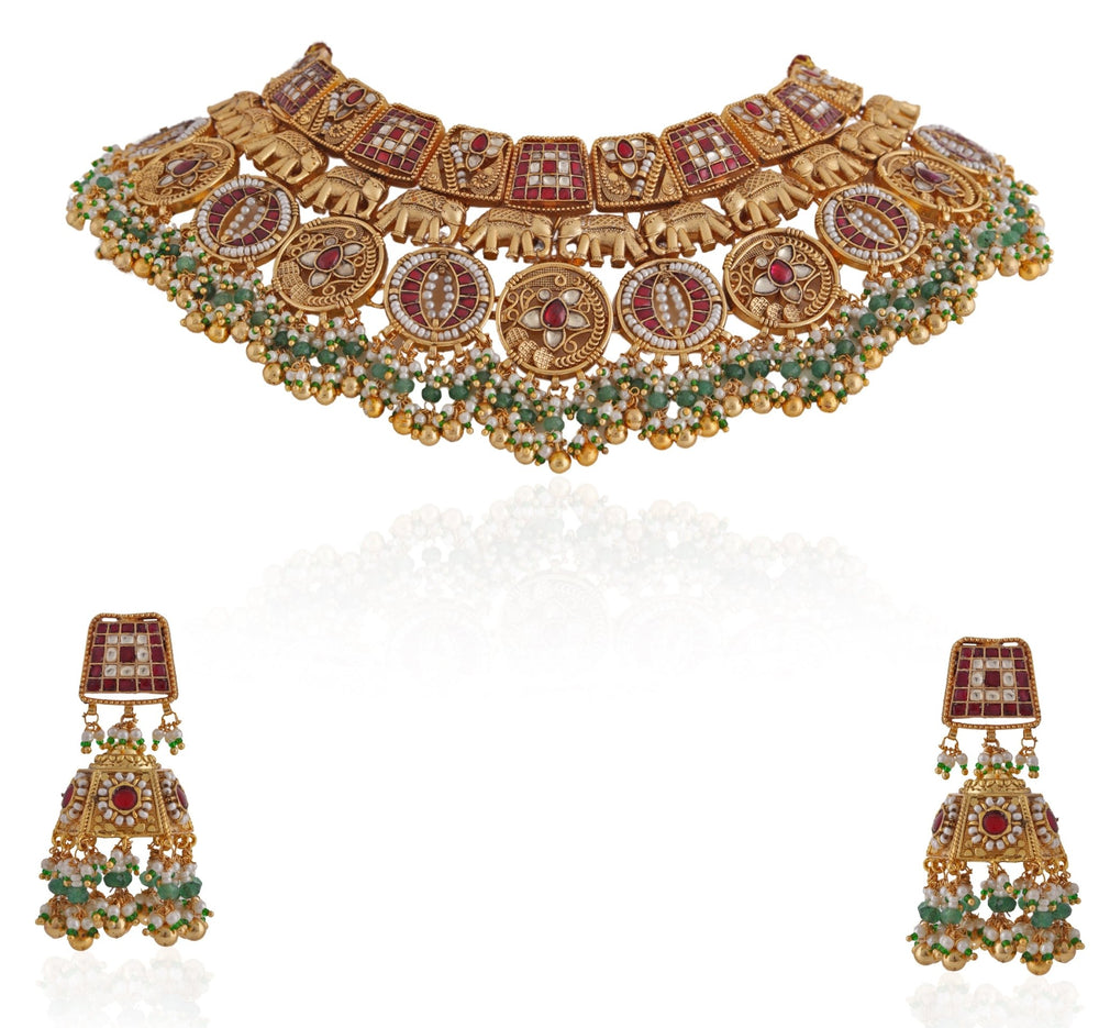 Gold Plated Antique Bridal Necklace Riana by Shikha Jindal - Fabilicious Fashion