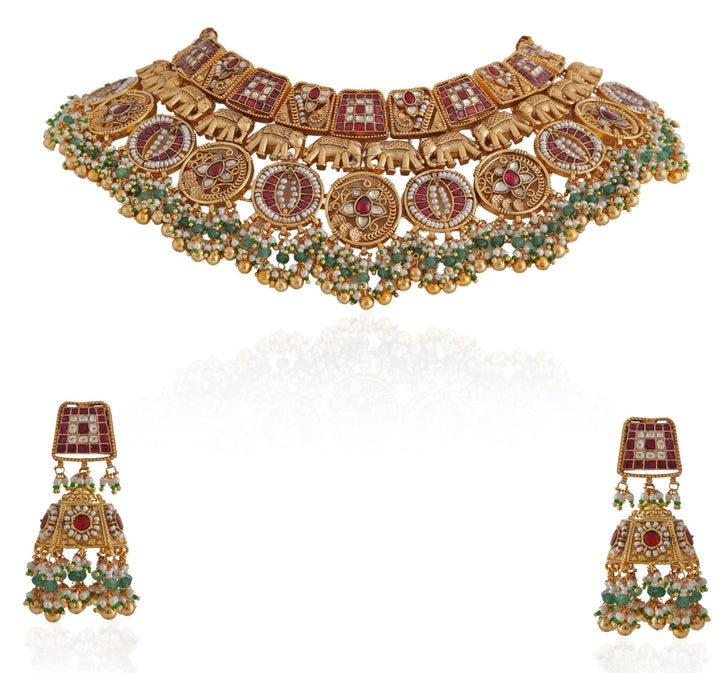 Gold Plated Antique Bridal Necklace Riana by Shikha Jindal - Fabilicious Fashion