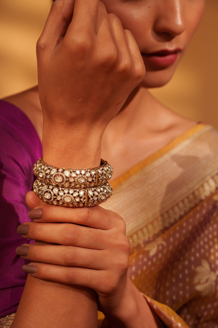 Gold Plated Antique Kundan Polki Kadas Zevar by Geeta - Fabilicious Fashion