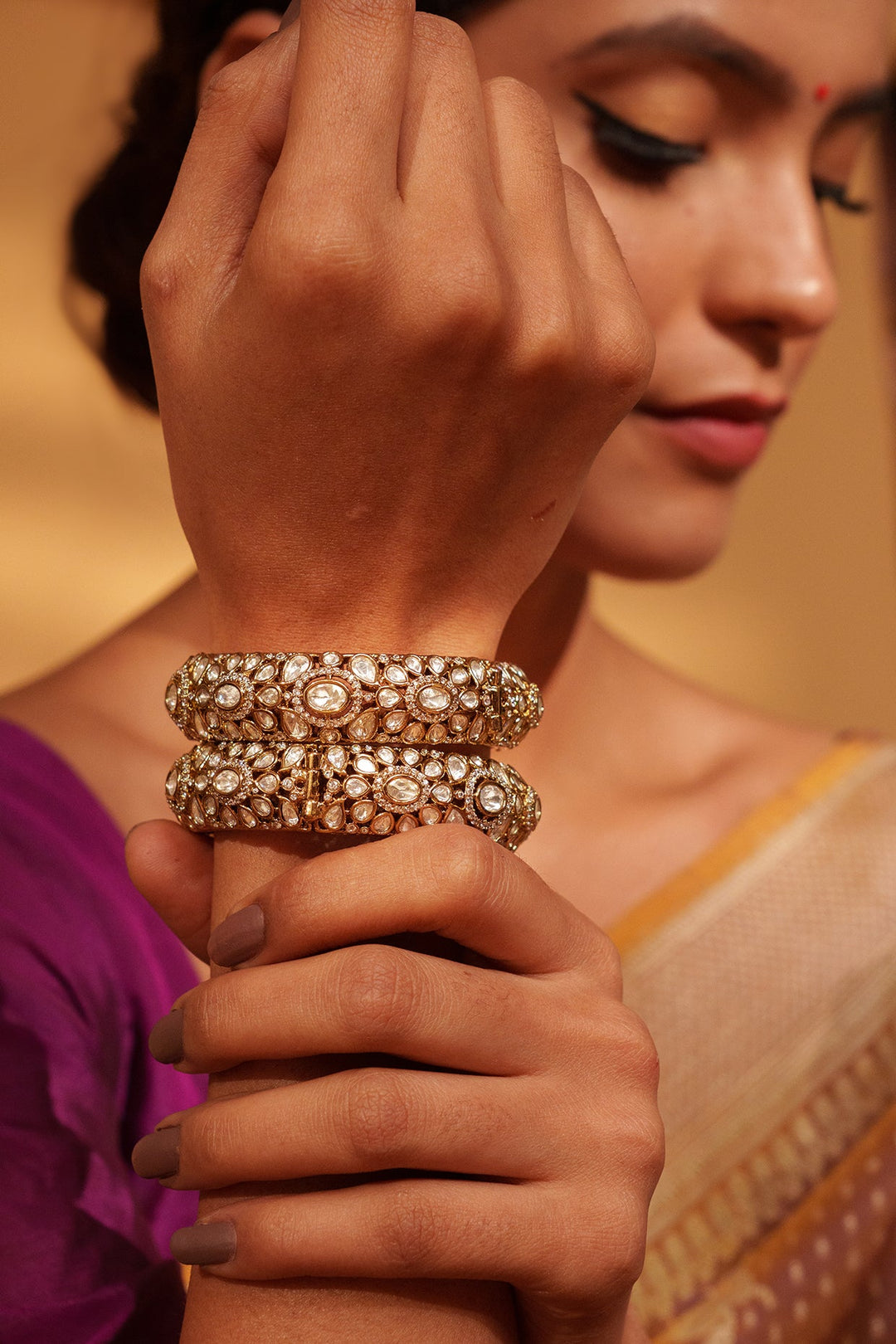 Gold Plated Antique Kundan Polki Kadas Zevar by Geeta - Fabilicious Fashion