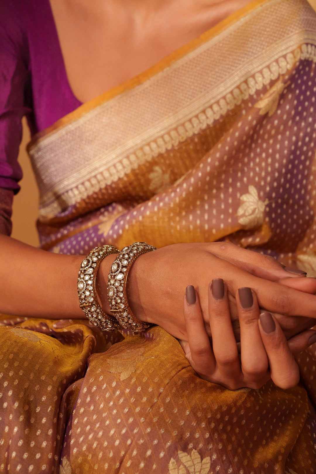 Gold Plated Antique Kundan Polki Kadas Zevar by Geeta - Fabilicious Fashion