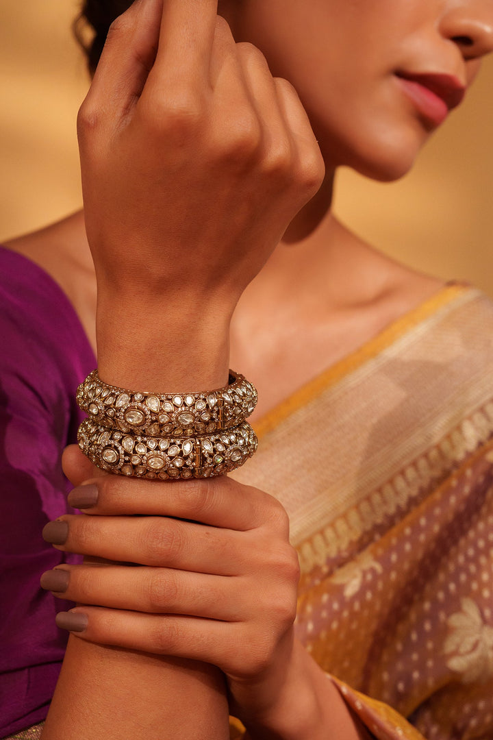 Gold Plated Antique Kundan Polki Kadas Zevar by Geeta - Fabilicious Fashion