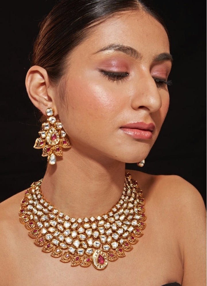 Gold Plated Beads And Kundan Polki Necklace Set Vivinia by Vidhi Mehra - Fabilicious Fashion