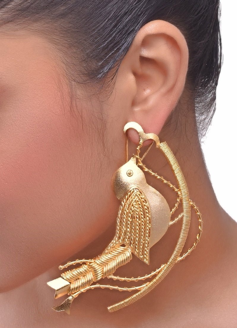 Gold Plated Bird Drop Down Dangling Earrings Zaza By Somya - Fabilicious Fashion