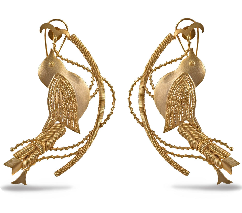 Gold Plated Bird Drop Down Dangling Earrings Zaza By Somya - Fabilicious Fashion