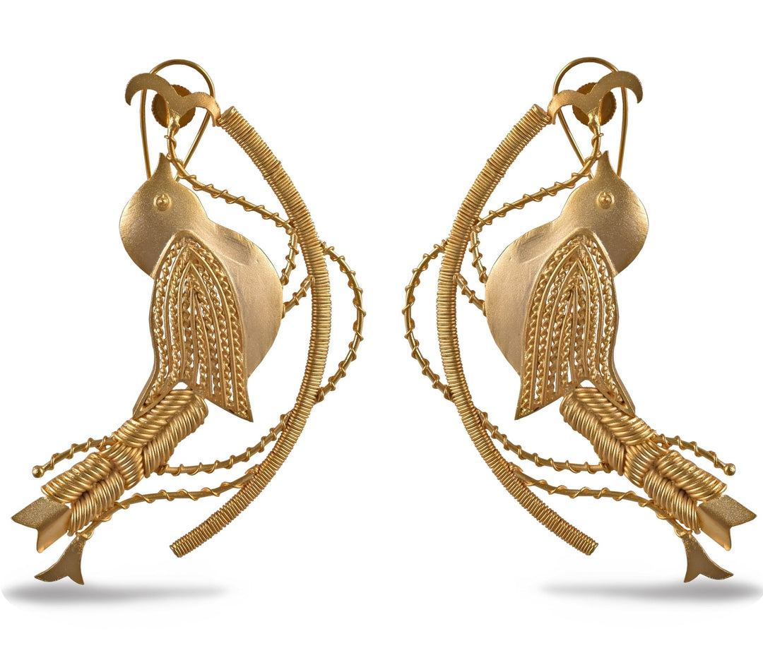 Gold Plated Bird Drop Down Dangling Earrings Zaza By Somya - Fabilicious Fashion
