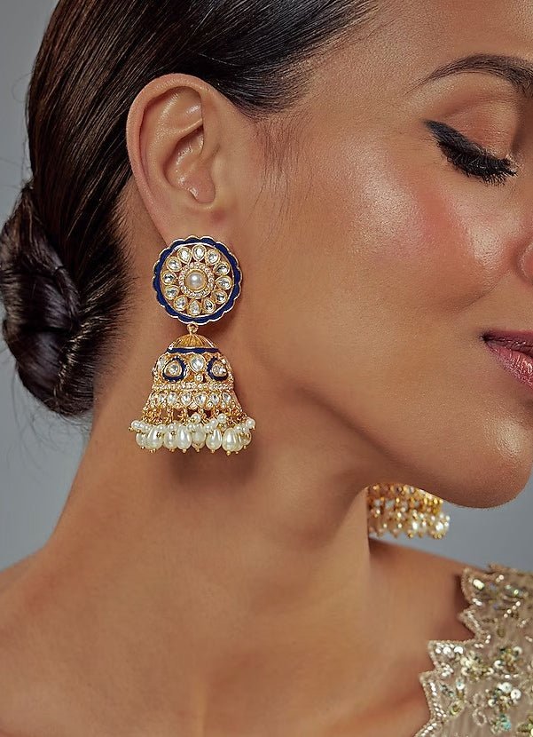 Gold Plated Black Kundan And Polki Jhumkas Earrings Vivinia by Vidhi Mehra - Fabilicious Fashion