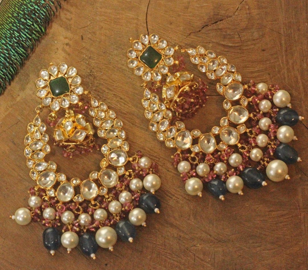 Gold Plated Blue And White Pearl Long Earrings Kalyani Indian Jewelry - Fabilicious Fashion