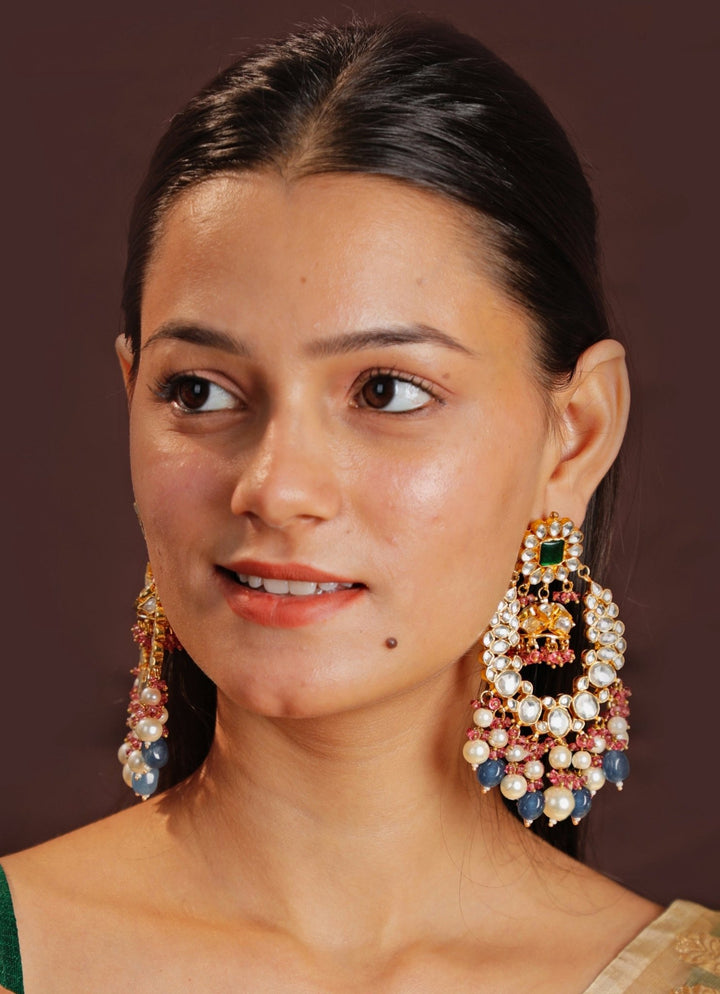 Gold Plated Blue And White Pearl Long Earrings Kalyani Indian Jewelry - Fabilicious Fashion