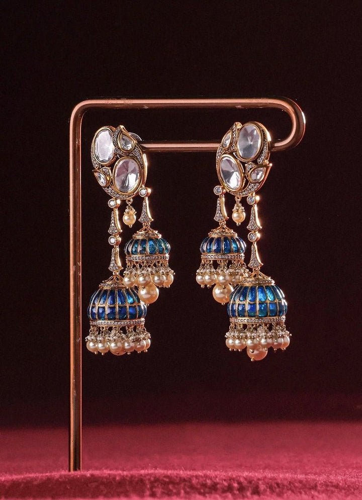 Mr Jewels Gold Plated Blue Polki JhumkaFabilicious Fashion
