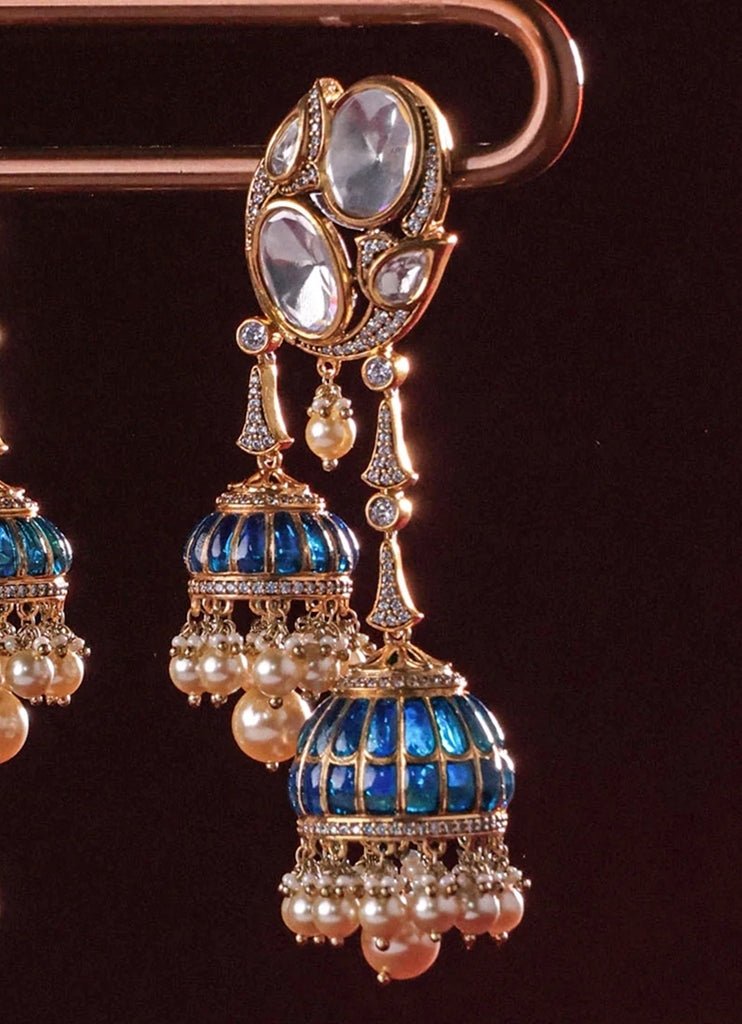 Gold Plated Blue Polki Jhumka Mr Jewels - Fabilicious Fashion