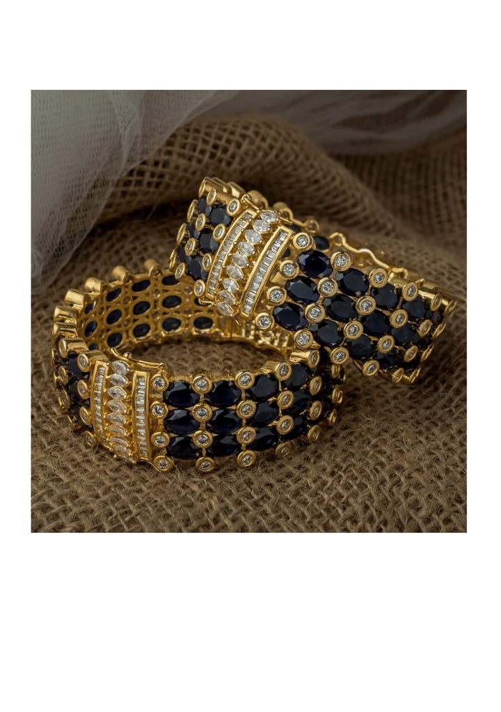 Gold Plated Blue Stone And Kundan Polki Bangle Set Fabilicious Fashion - Fabilicious Fashion