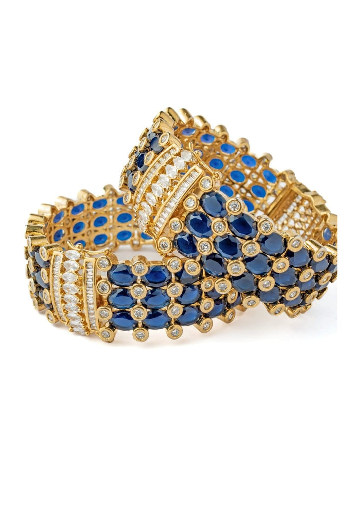 Gold Plated Blue Stone And Kundan Polki Bangle Set Fabilicious Fashion - Fabilicious Fashion