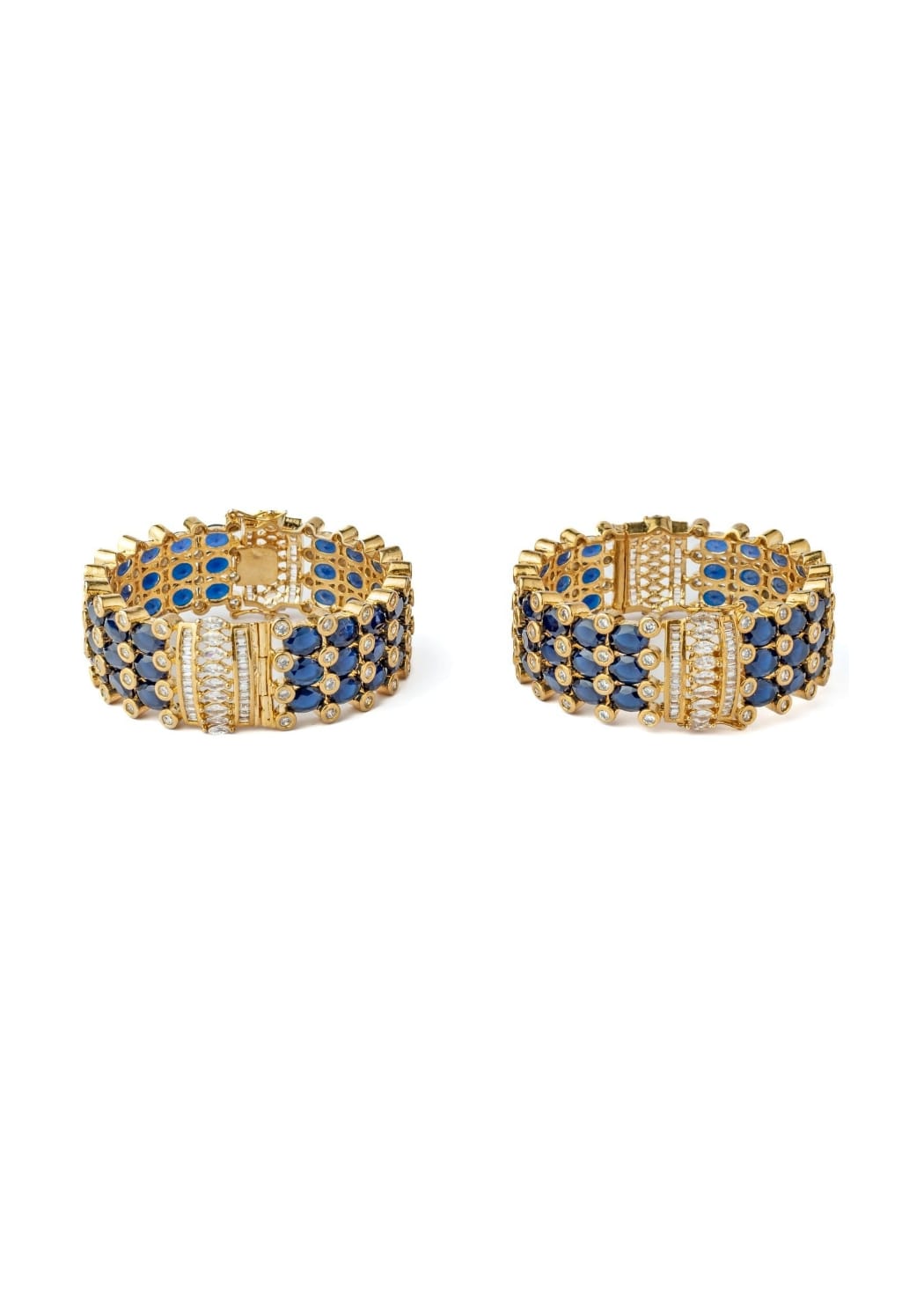 Gold Plated Blue Stone And Kundan Polki Bangle Set Fabilicious Fashion - Fabilicious Fashion