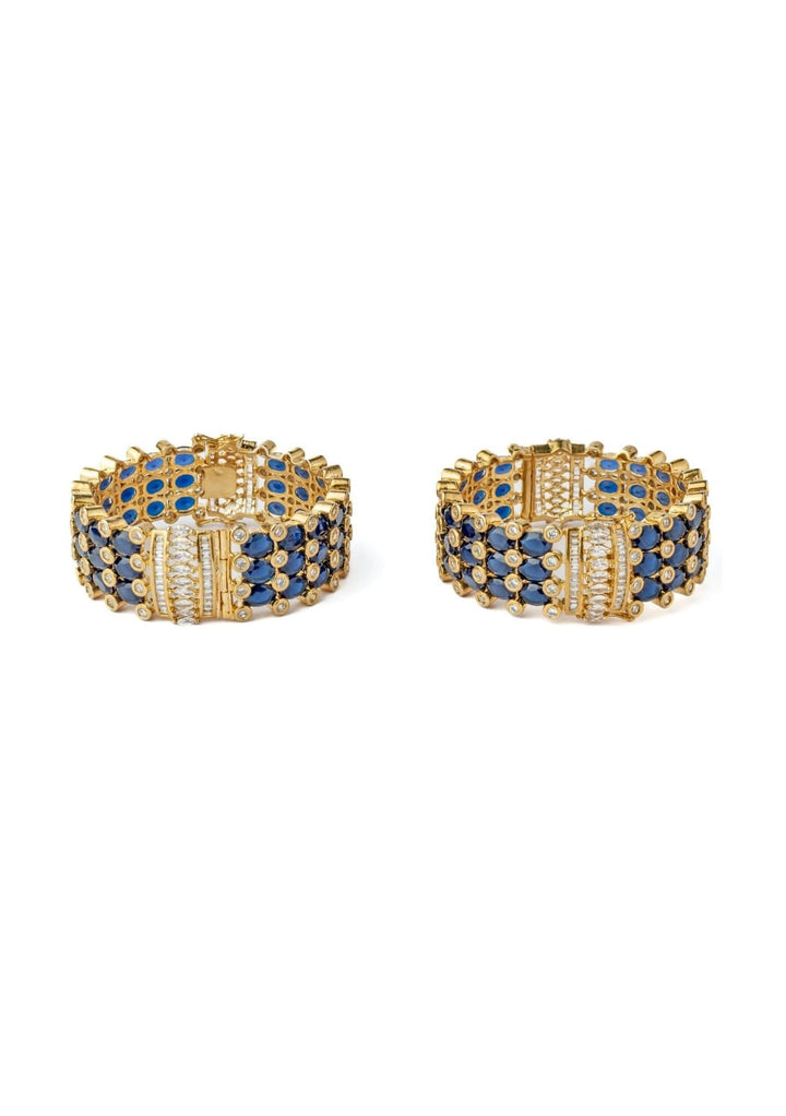 Gold Plated Blue Stone And Kundan Polki Bangle Set Fabilicious Fashion - Fabilicious Fashion