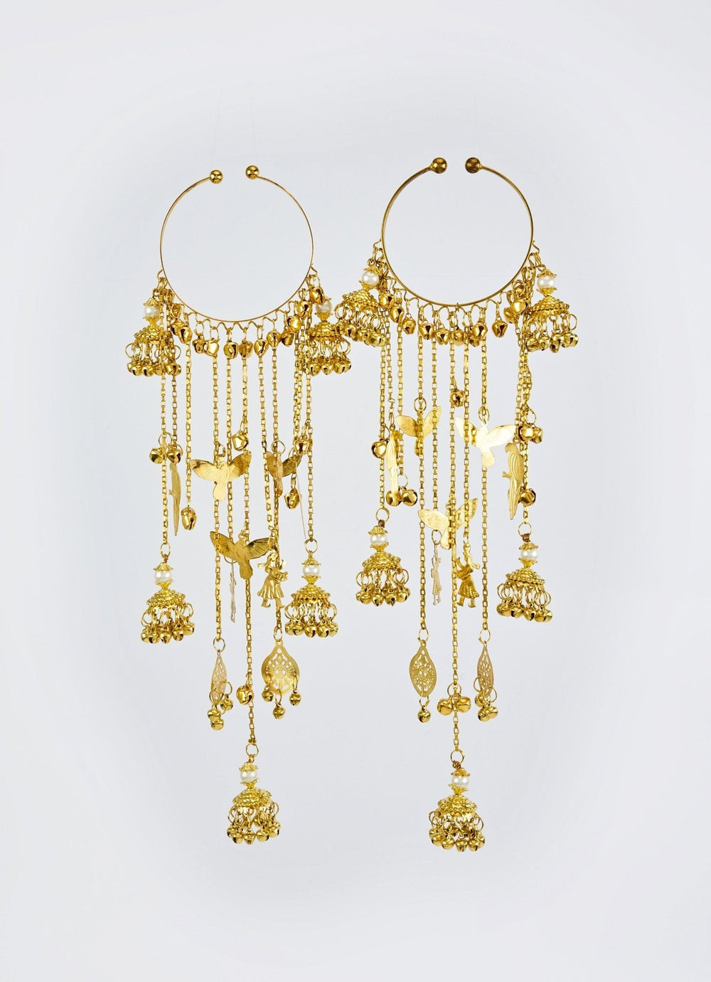 Gold Plated Bridal Kaleeras With Dangling Jhumka Hangings Vivinia by Vidhi Mehra - Fabilicious Fashion