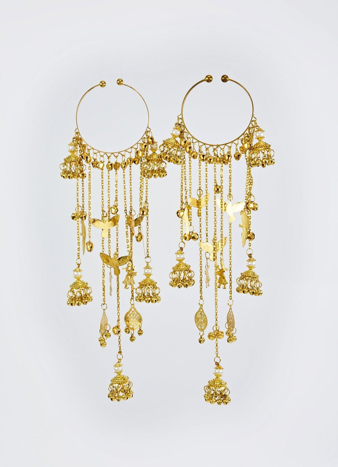 Gold Plated Bridal Kaleeras With Dangling Jhumka Hangings Vivinia by Vidhi Mehra - Fabilicious Fashion