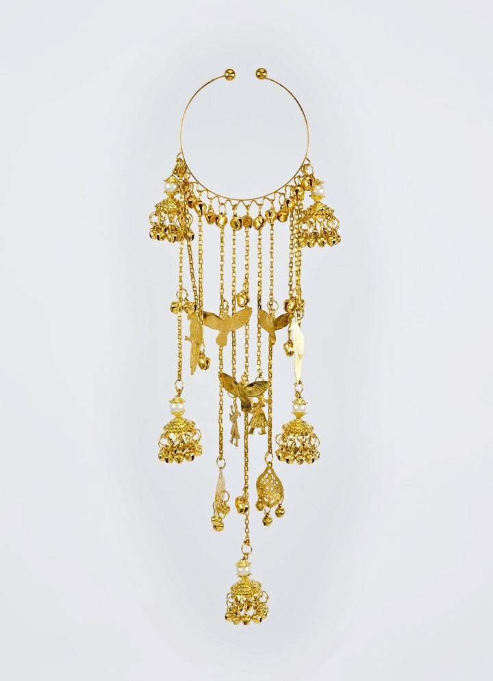 Gold Plated Bridal Kaleeras With Dangling Jhumka Hangings Vivinia by Vidhi Mehra - Fabilicious Fashion