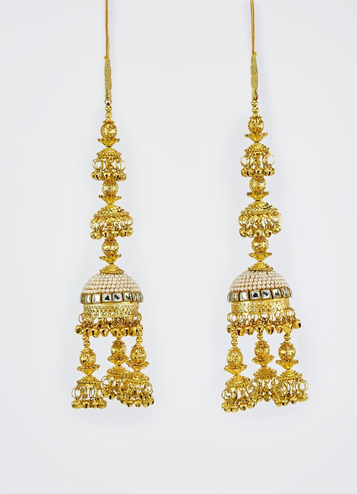 Gold Plated Bridal Kaleeras With Jhumka Hangings Vivinia by Vidhi Mehra - Fabilicious Fashion