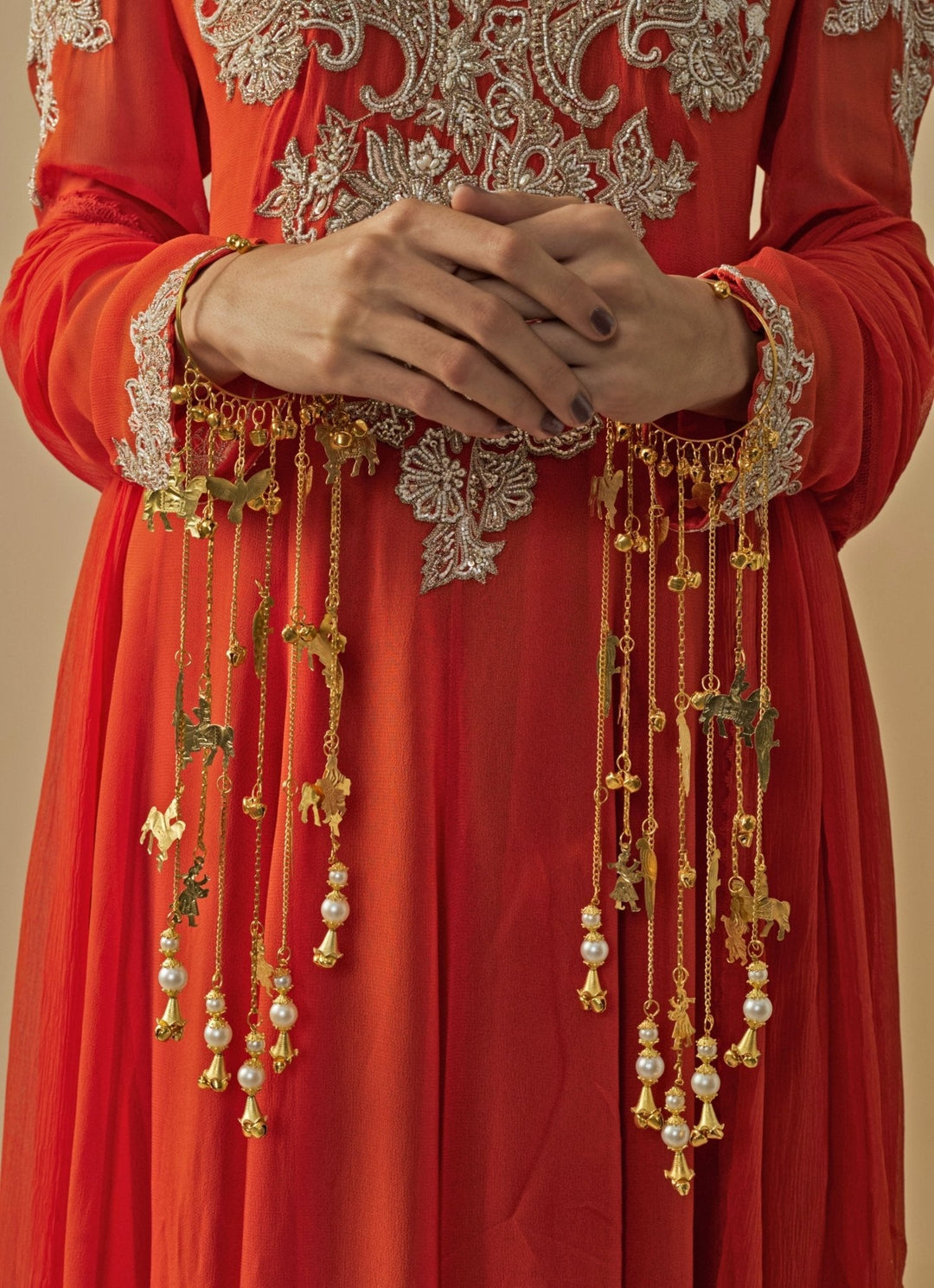 Gold Plated Bridal Kaleeras With Pearl Drop Vivinia by Vidhi Mehra - Fabilicious Fashion