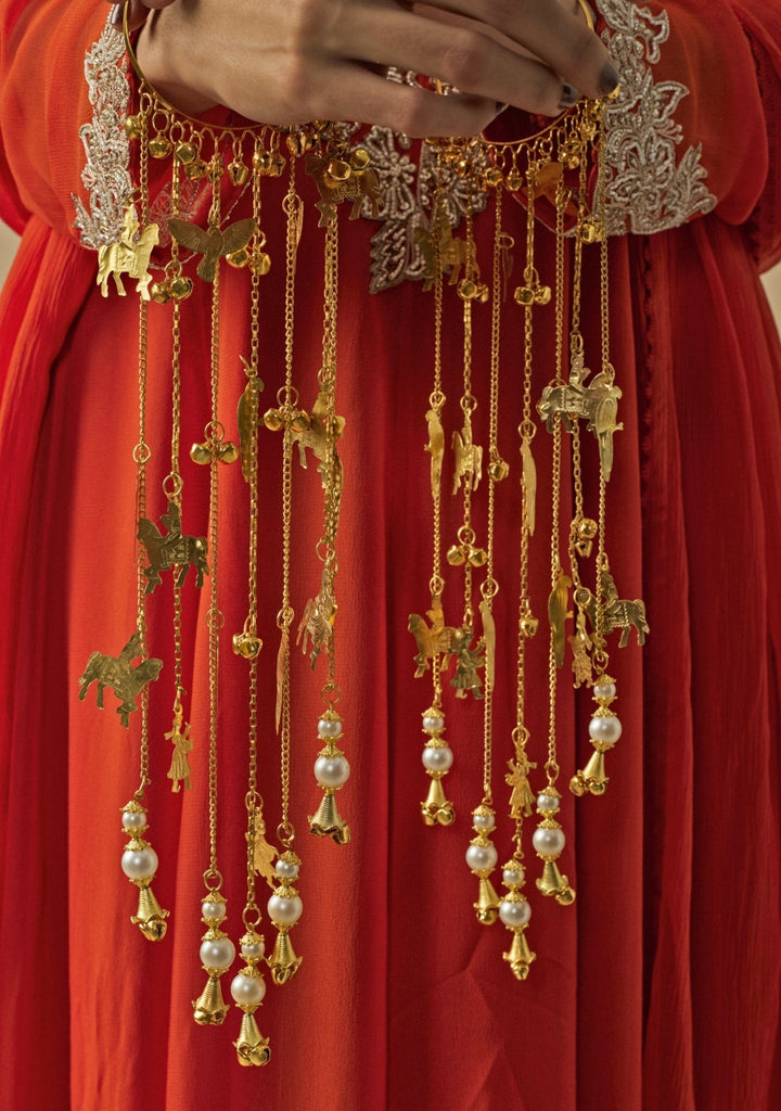 Gold Plated Bridal Kaleeras With Pearl Drop Vivinia by Vidhi Mehra - Fabilicious Fashion