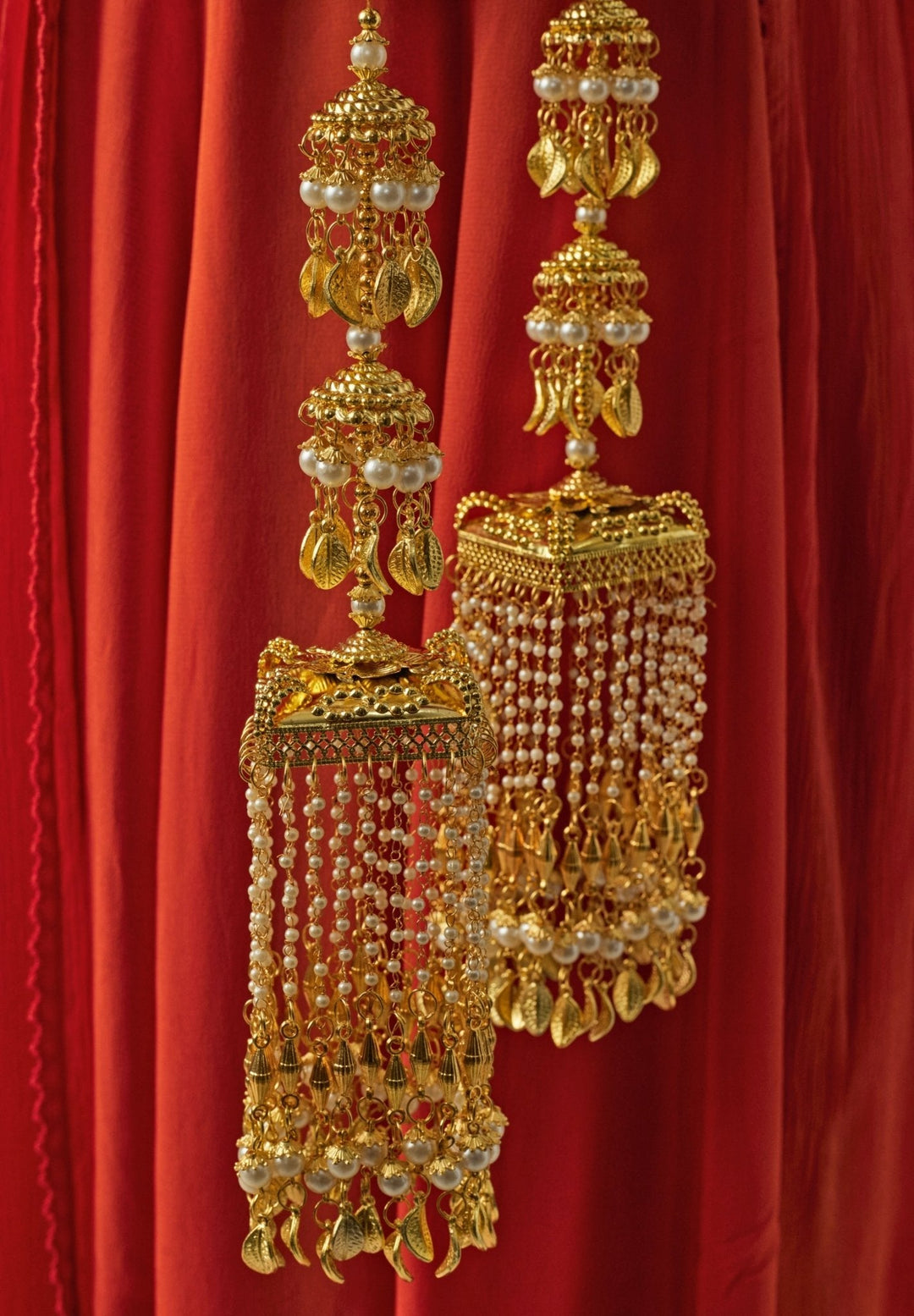 Gold Plated Bridal Kaleeras With Pearl Hangings Vivinia by Vidhi Mehra - Fabilicious Fashion