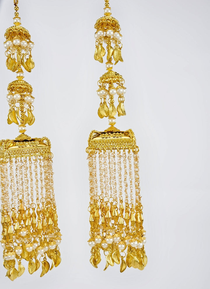Gold Plated Bridal Kaleeras With Pearl Hangings Vivinia by Vidhi Mehra - Fabilicious Fashion