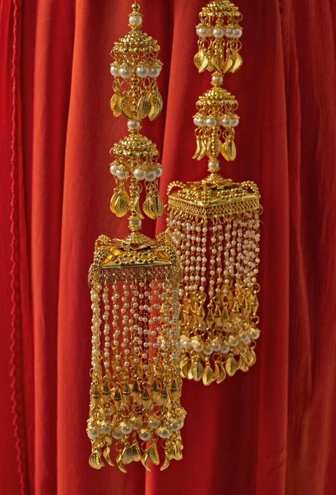 Gold Plated Bridal Kaleeras With Pearl Hangings Vivinia by Vidhi Mehra - Fabilicious Fashion