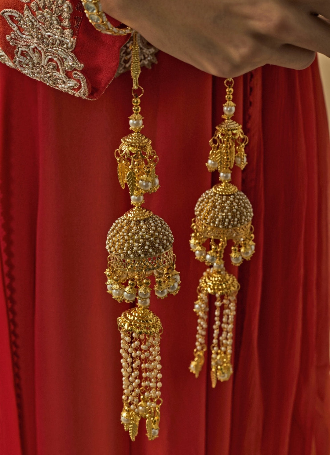 Gold Plated Bridal Kaleeras With Pearl Hangings Vivinia by Vidhi Mehra - Fabilicious Fashion