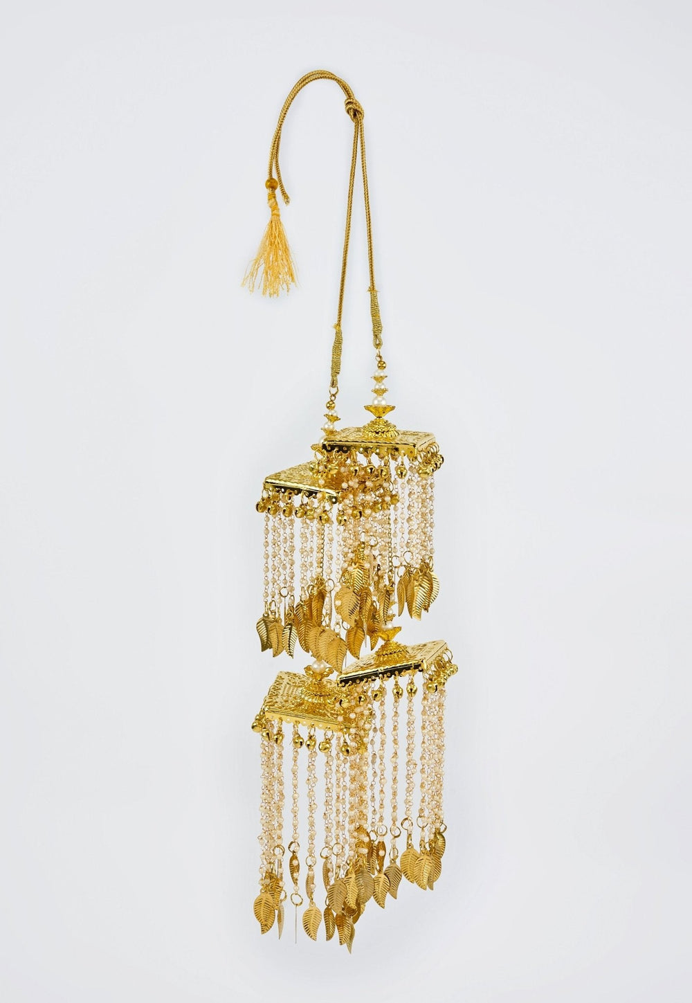 Gold Plated Bridal Kaleeras With Pearl Leaf Hangings Vivinia by Vidhi Mehra - Fabilicious Fashion