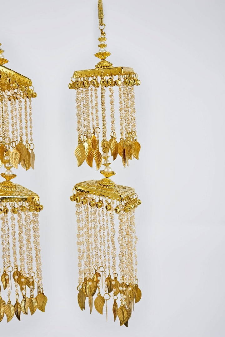 Gold Plated Bridal Kaleeras With Pearl Leaf Hangings Vivinia by Vidhi Mehra - Fabilicious Fashion