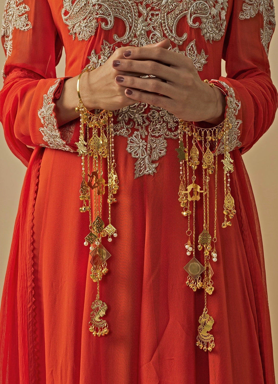 Gold Plated Bridal KaleerasWith Small Pearl Hangings Vivinia by Vidhi Mehra - Fabilicious Fashion