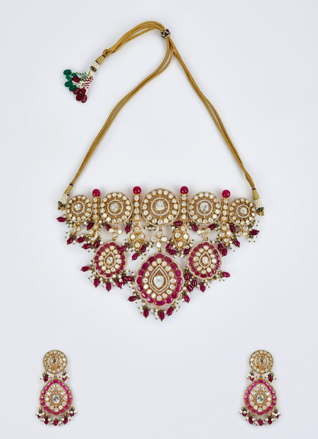 Gold Plated Bridal Kundan And Polki Choker Necklace Set With Maang Tikka Vivinia by Vidhi Mehra - Fabilicious Fashion