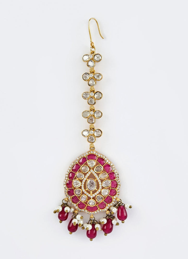 Gold Plated Bridal Kundan And Polki Choker Necklace Set With Maang Tikka Vivinia by Vidhi Mehra - Fabilicious Fashion