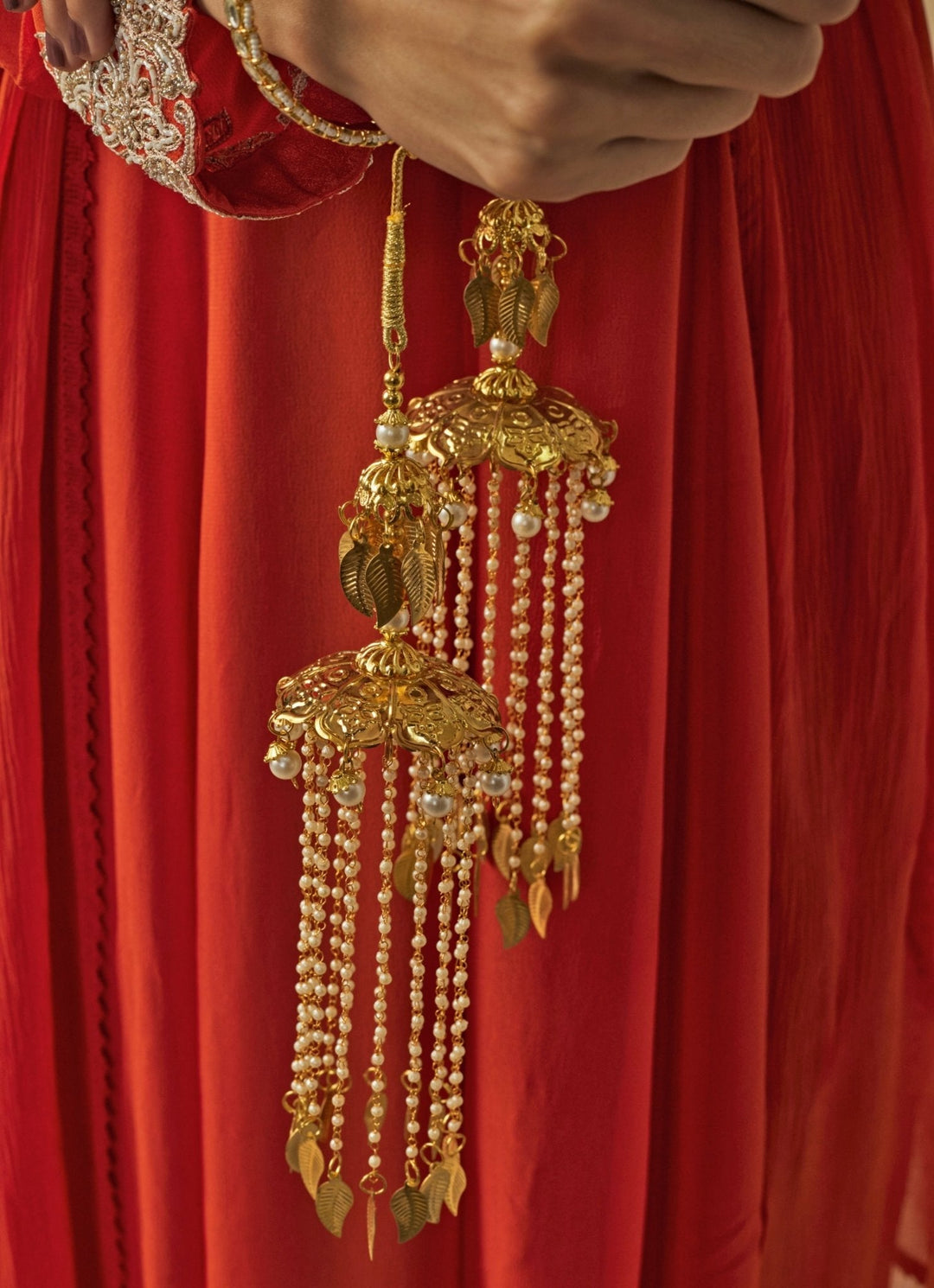 Gold Plated Bridal Leaf Kaleeras Vivinia by Vidhi Mehra - Fabilicious Fashion