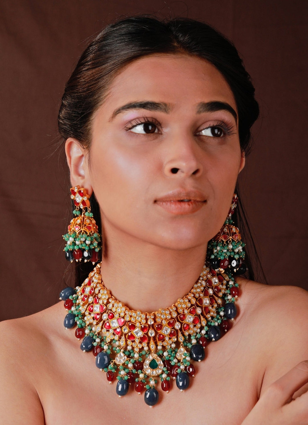 Gold Plated Bridal Necklace Set Riana by Shikha Jindal - Fabilicious Fashion