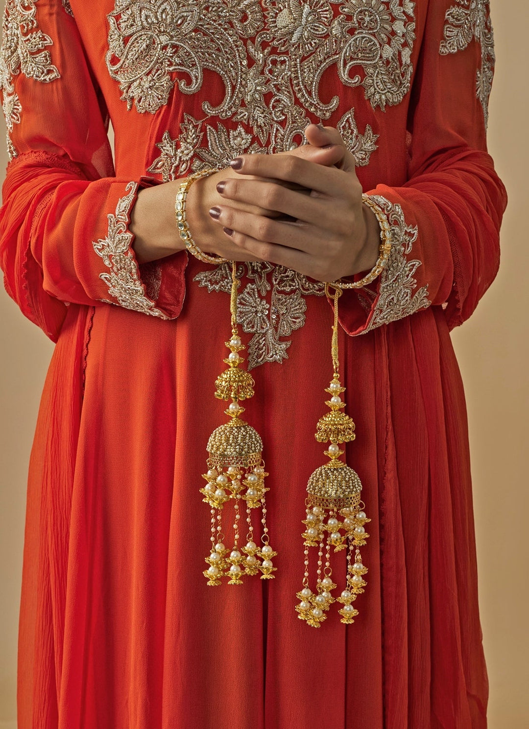 Gold Plated Bridal Pearl And Floral Kaleeras Vivinia by Vidhi Mehra - Fabilicious Fashion