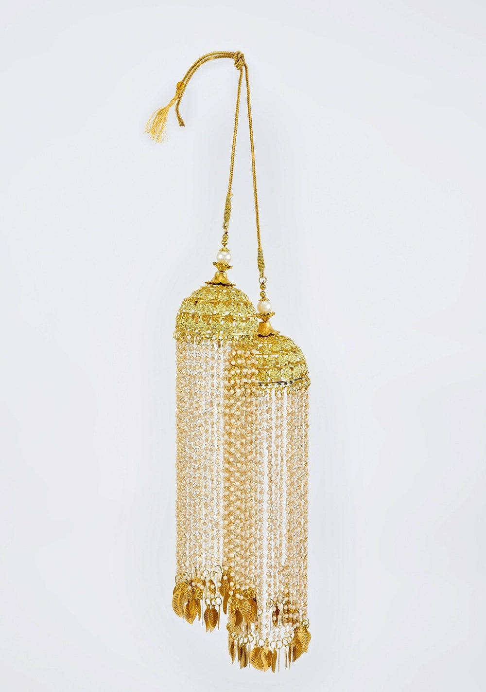 Gold Plated Bridal Pearl String Leaf Kaleeras Vivinia by Vidhi Mehra - Fabilicious Fashion