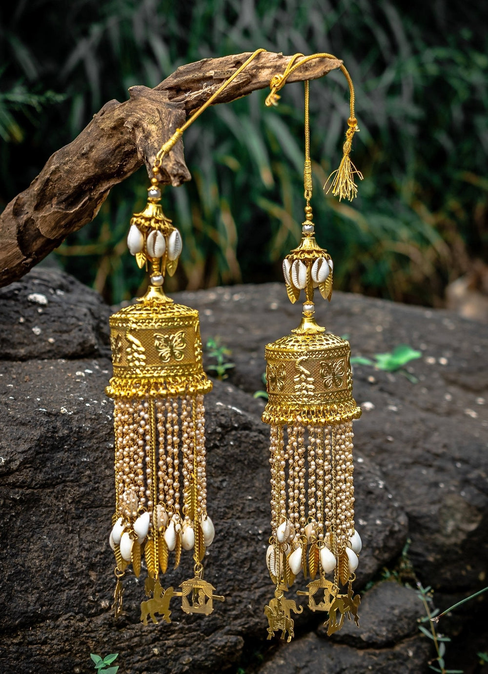 Gold Plated Bridal Pearl String Shell Kaleeras Vivinia by Vidhi Mehra - Fabilicious Fashion