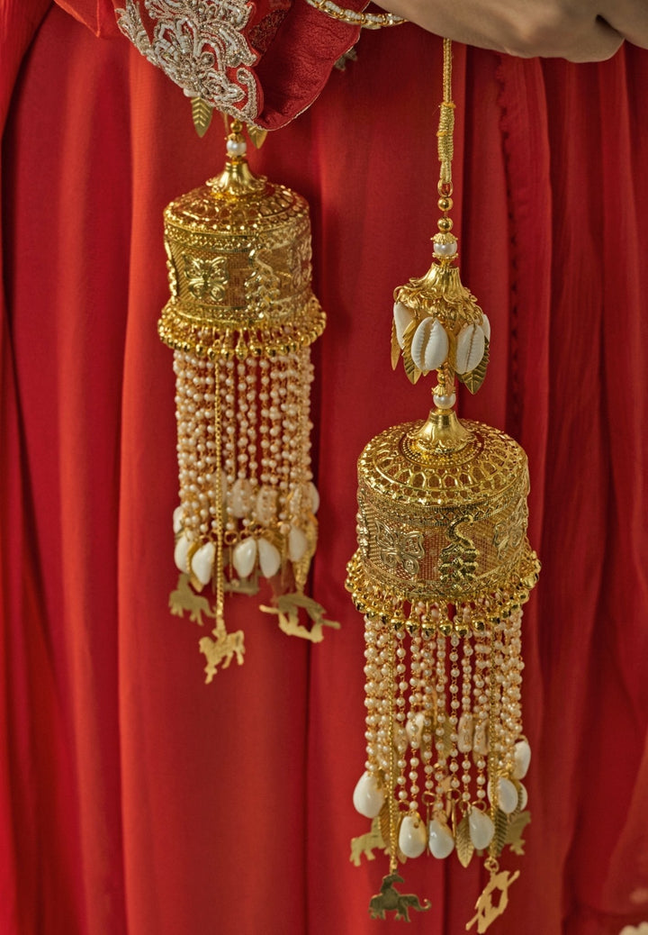 Gold Plated Bridal Pearl String Shell Kaleeras Vivinia by Vidhi Mehra - Fabilicious Fashion