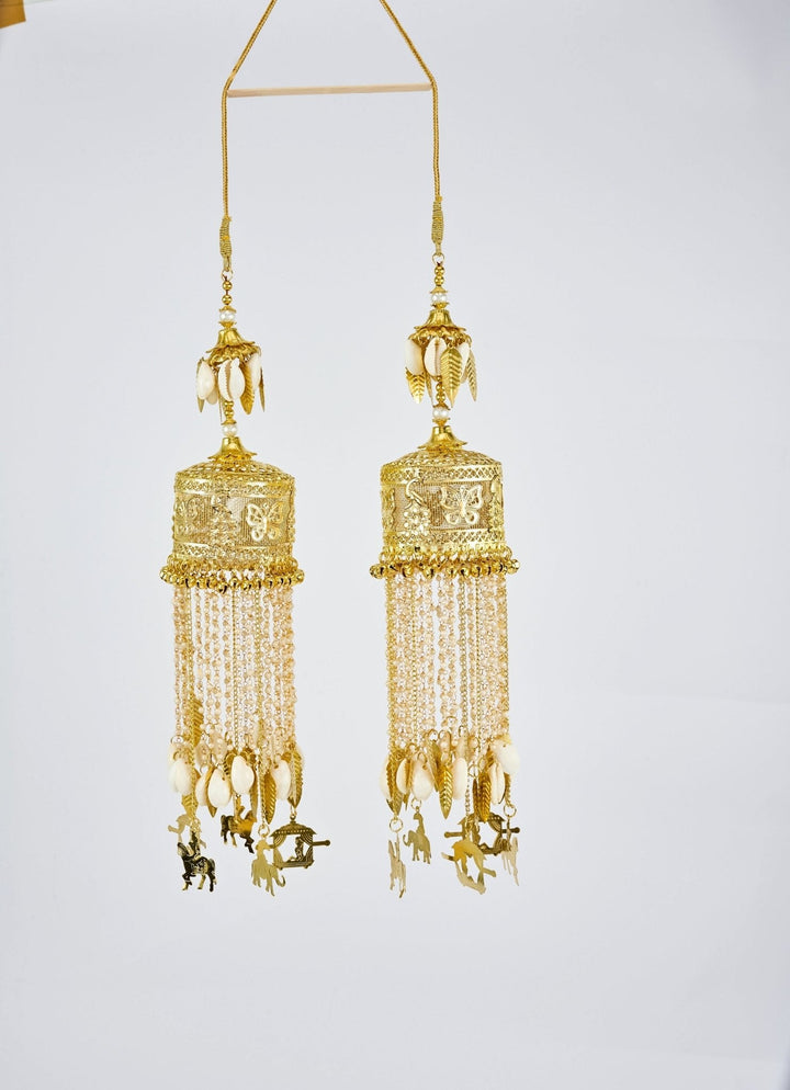 Gold Plated Bridal Pearl String Shell Kaleeras Vivinia by Vidhi Mehra - Fabilicious Fashion