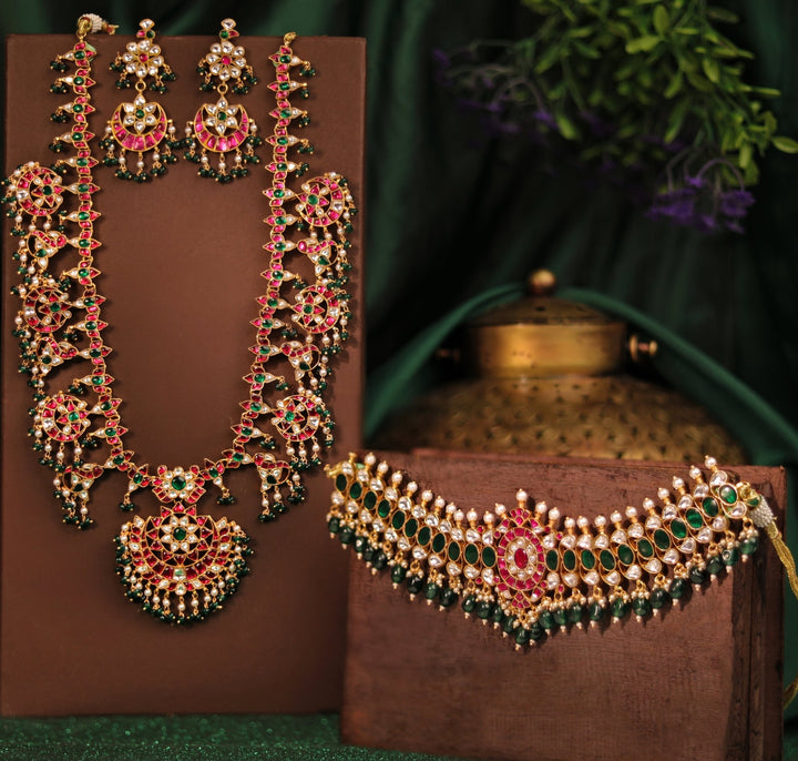 Gold Plated Bridal Short And Long Necklace Set With Chandbali Earrings Kalyani Indian Jewelry - Fabilicious Fashion