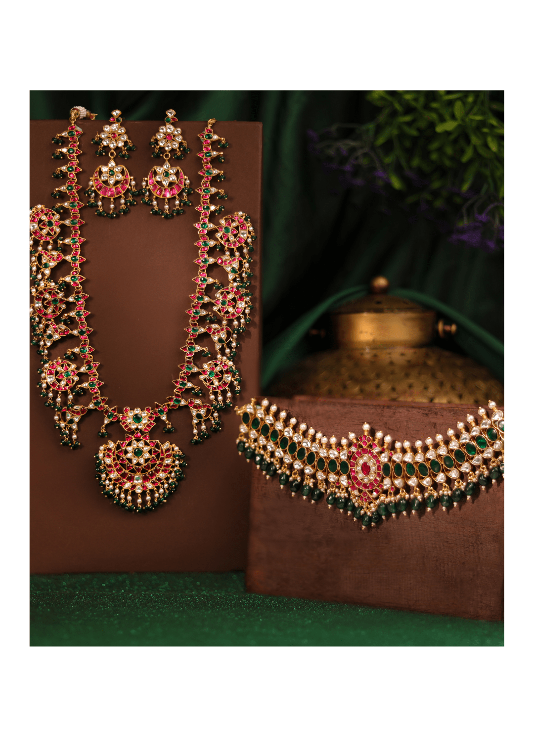 Gold Plated Bridal Short And Long Necklace Set With Chandbali Earrings Kalyani Indian Jewelry - Fabilicious Fashion