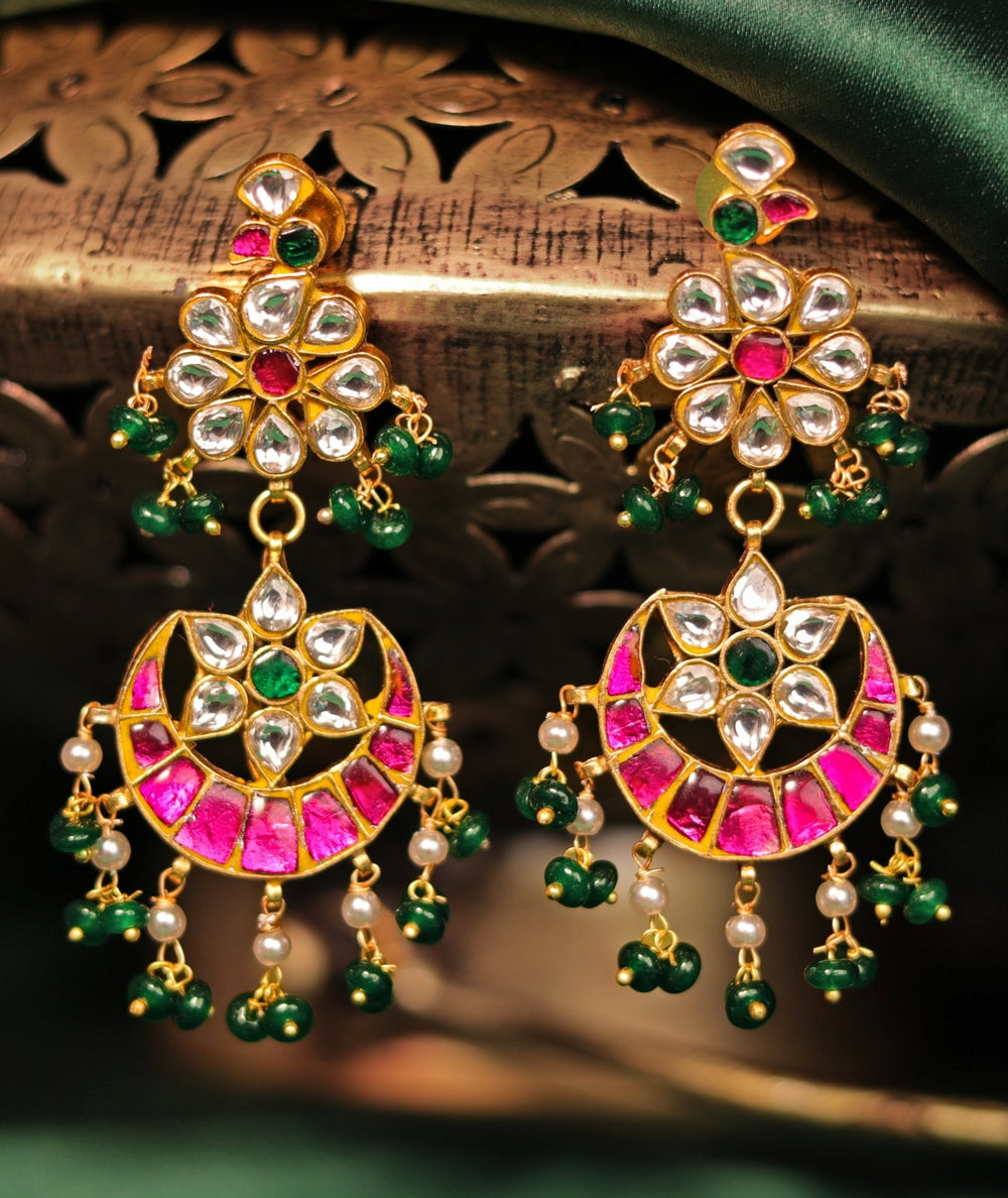 Gold Plated Bridal Short And Long Necklace Set With Chandbali Earrings Kalyani Indian Jewelry - Fabilicious Fashion