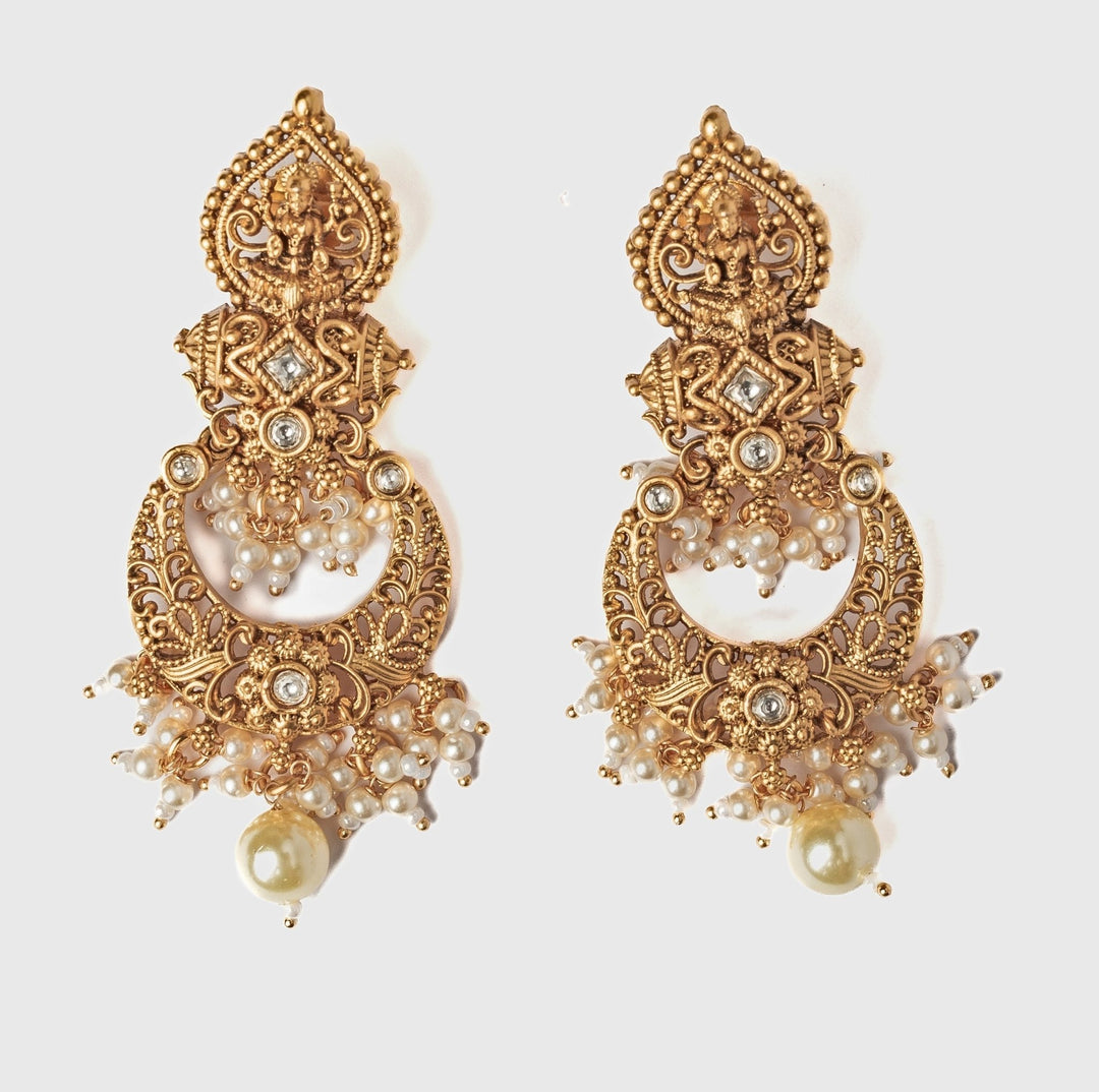 Gold Plated Chandbali Earrings With Pearl Drops Vivinia by Vidhi Mehra - Fabilicious Fashion
