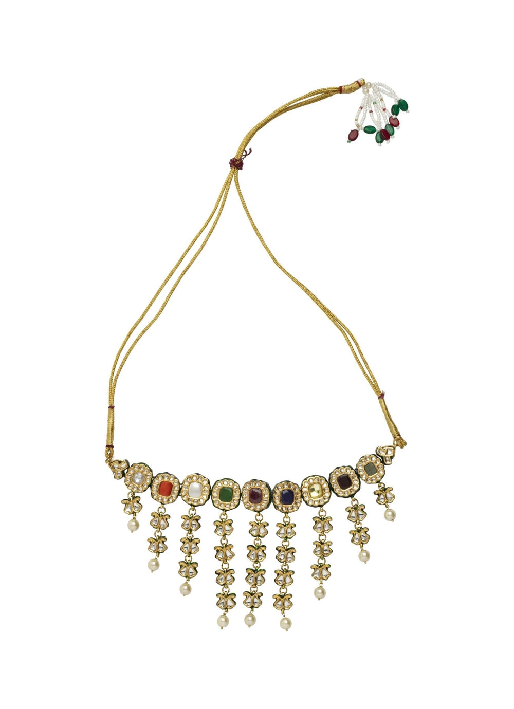 Gold Plated Choker Necklace With Multicolored Stone Vivinia by Vidhi Mehra - Fabilicious Fashion