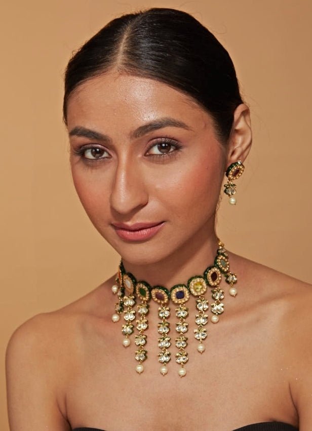 Vivinia by Vidhi Mehra Gold Plated Choker Necklace With Multicolored StoneFabilicious Fashion