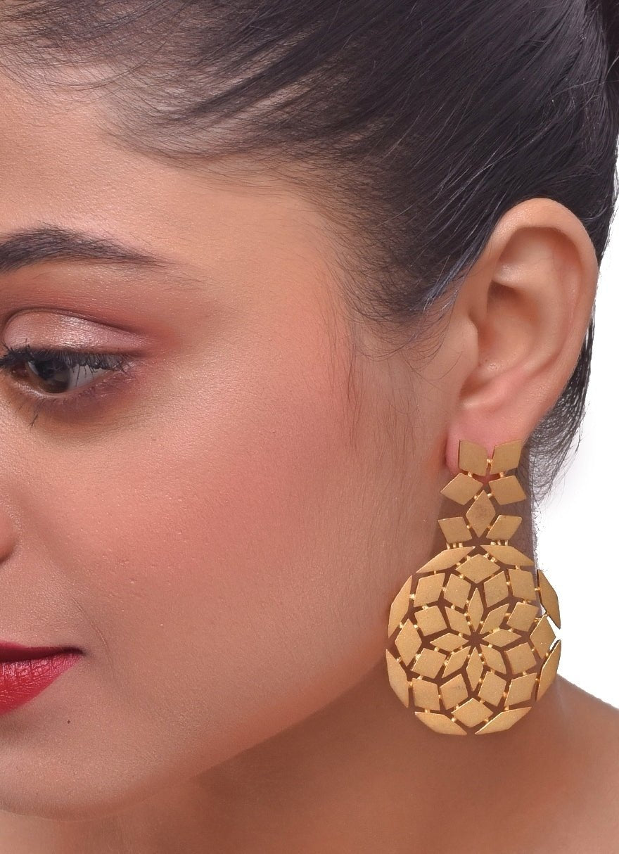Gold Plated Contemporary Drop - down Earrings Zaza By Somya - Fabilicious Fashion