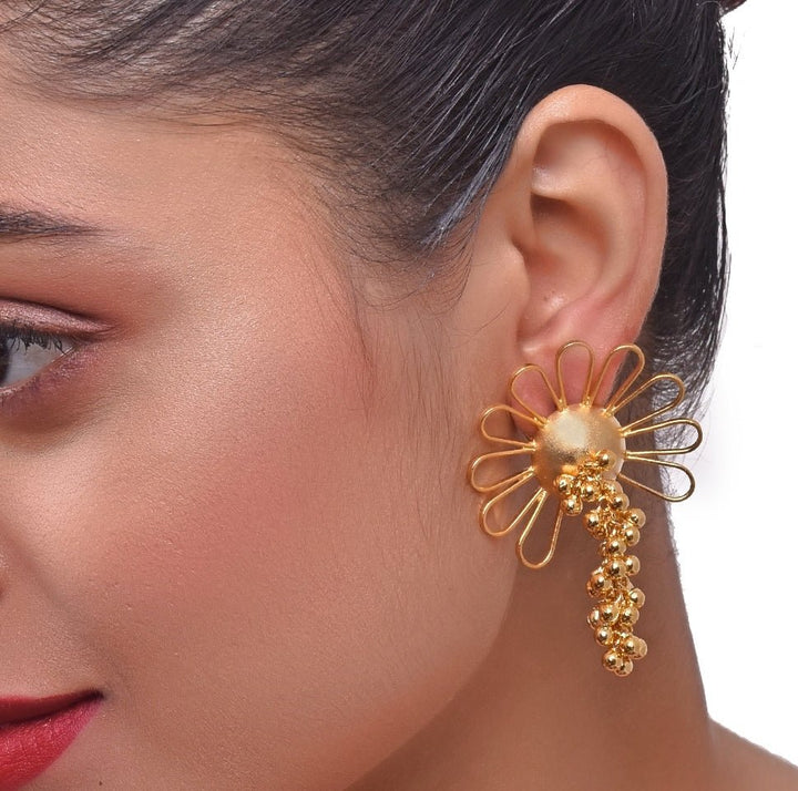 Gold Plated Contemporary Floral Stud Earrings Zaza By Somya - Fabilicious Fashion