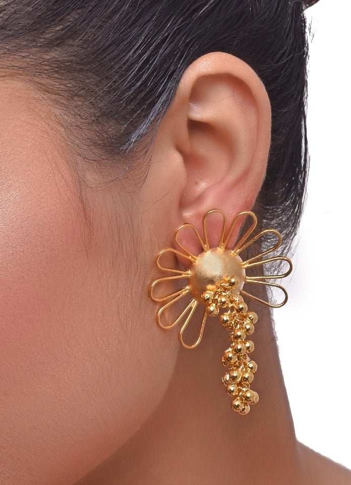 Gold Plated Contemporary Floral Stud Earrings Zaza By Somya - Fabilicious Fashion
